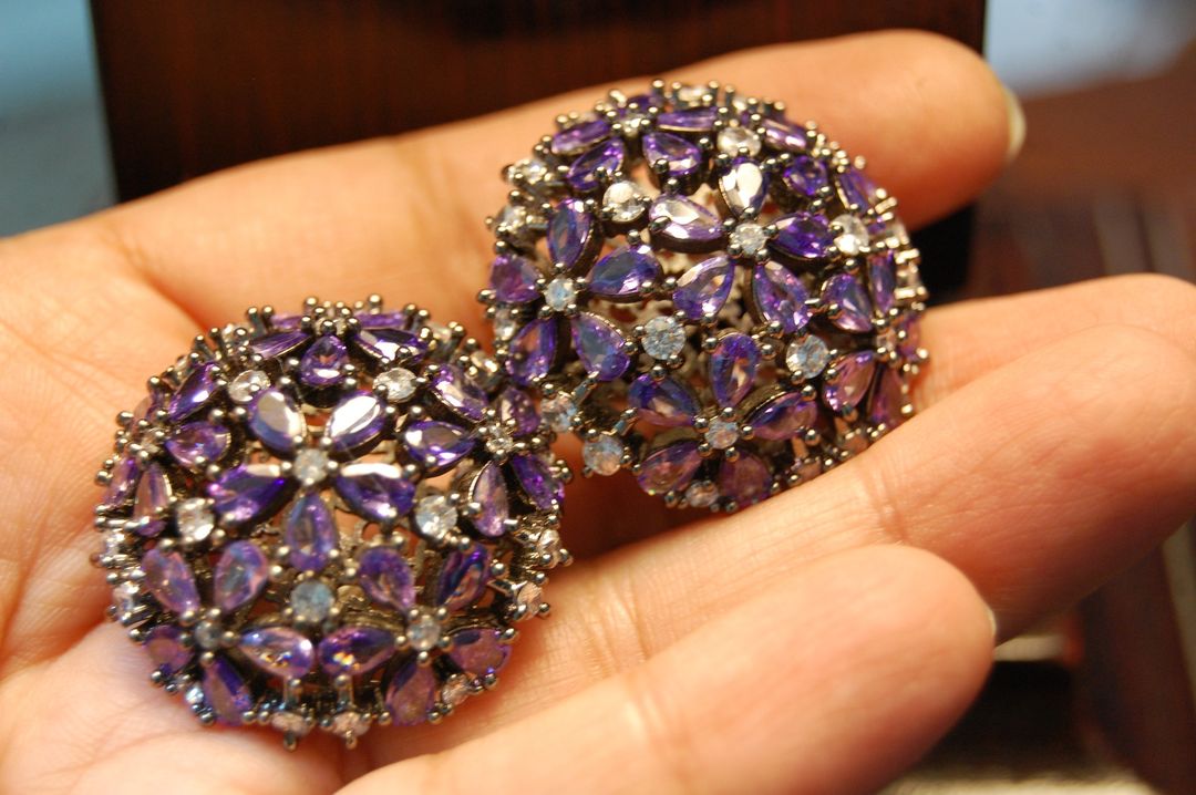 ZIRCON & PURPLE FLORAL EARRINGS