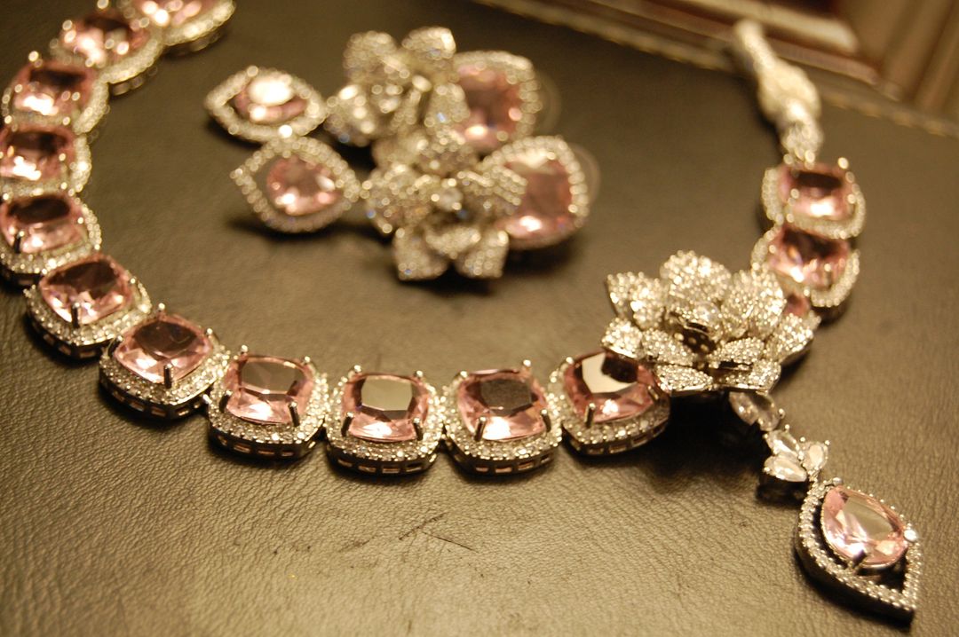 PINK & ZIRCON FLORAL NECKLACE SET