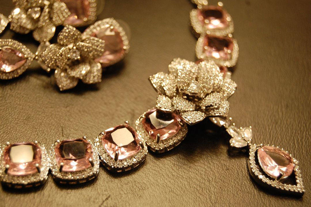 PINK & ZIRCON FLORAL NECKLACE SET