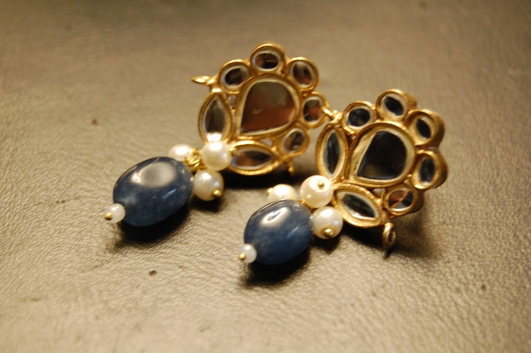 STEEL BLUE KUNDAN EARRINGS