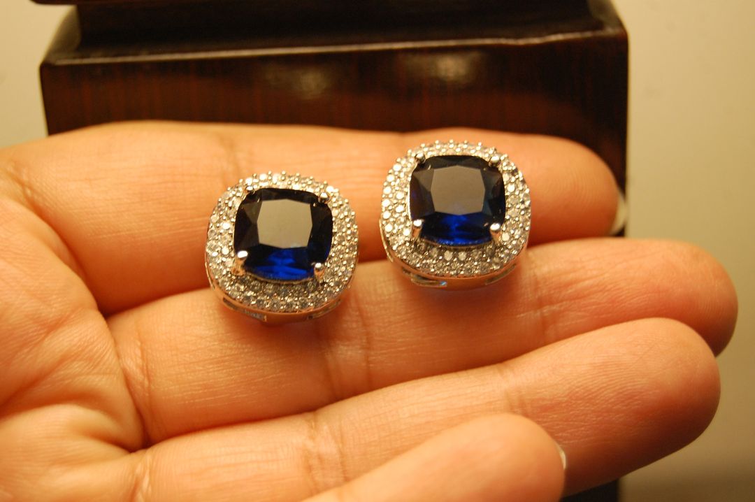 AMERICAN DIAMONDS & SAPPHIRE BLUE STUDS