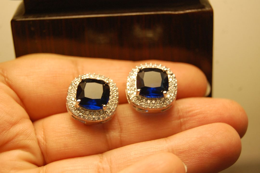 AMERICAN DIAMONDS & SAPPHIRE BLUE STUDS