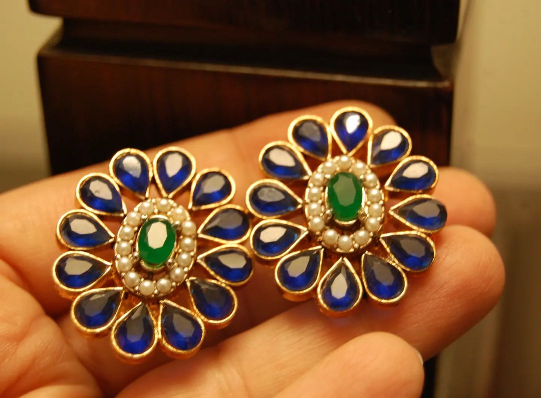 BLUE & GREEN FLORAL EARRINGS