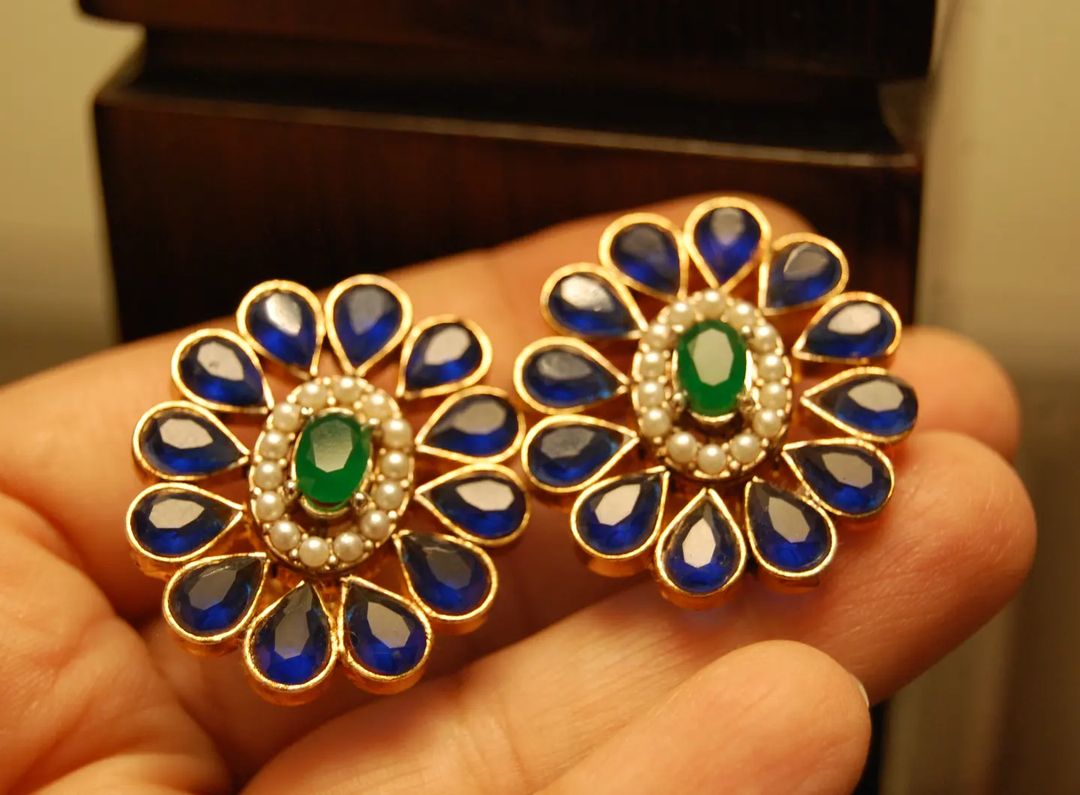 BLUE & GREEN FLORAL EARRINGS