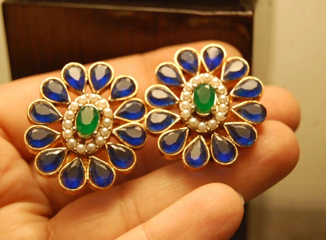 BLUE & GREEN FLORAL EARRINGS