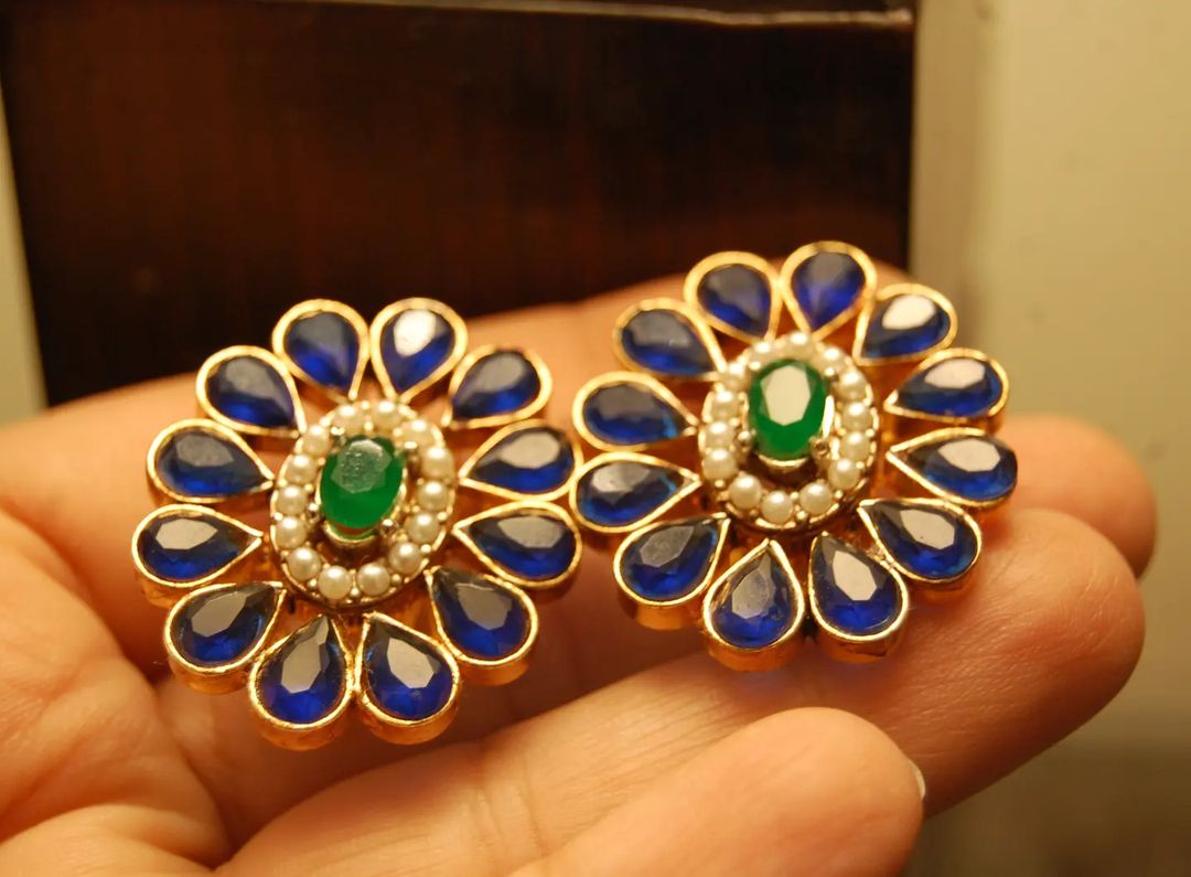 BLUE & GREEN FLORAL EARRINGS