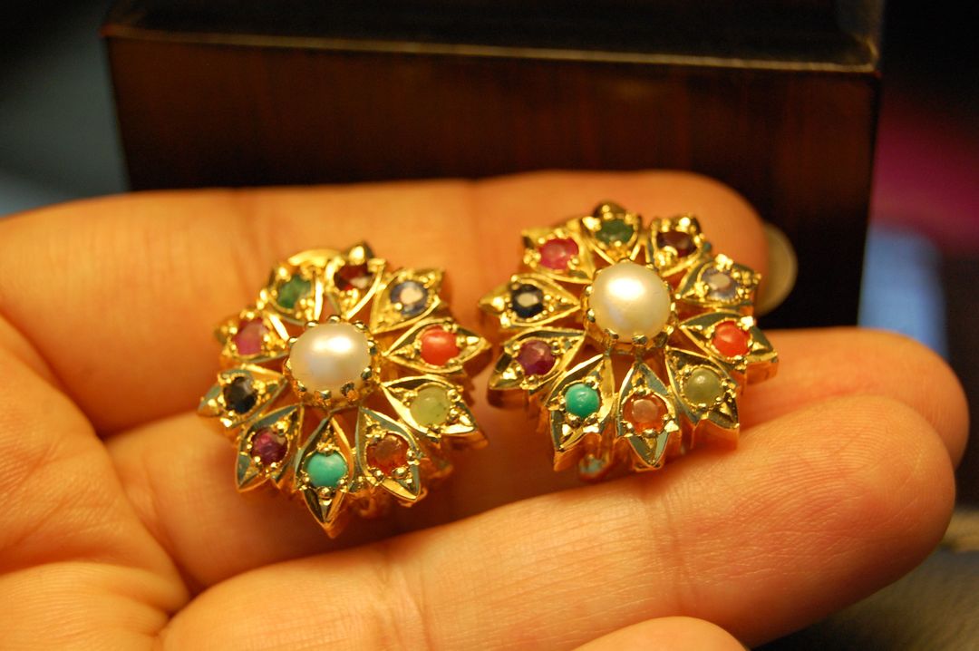 NAURATAN CHAANDI EARRINGS WITH GOLD PLATING