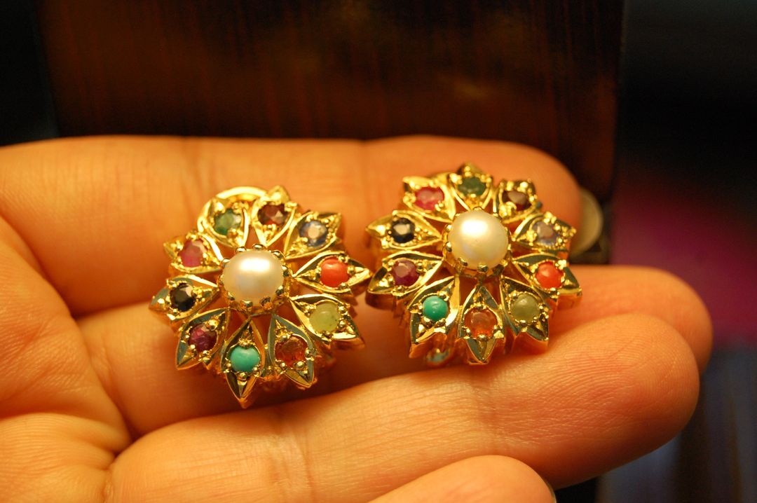 NAURATAN CHAANDI EARRINGS WITH GOLD PLATING