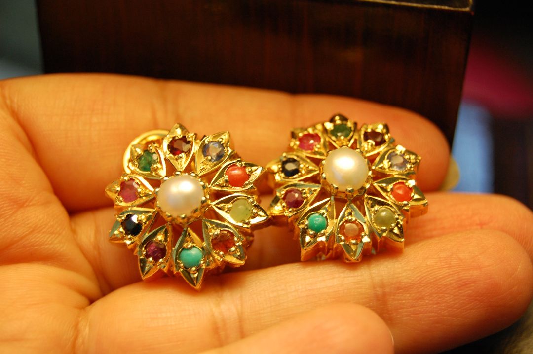 NAURATAN CHAANDI EARRINGS WITH GOLD PLATING