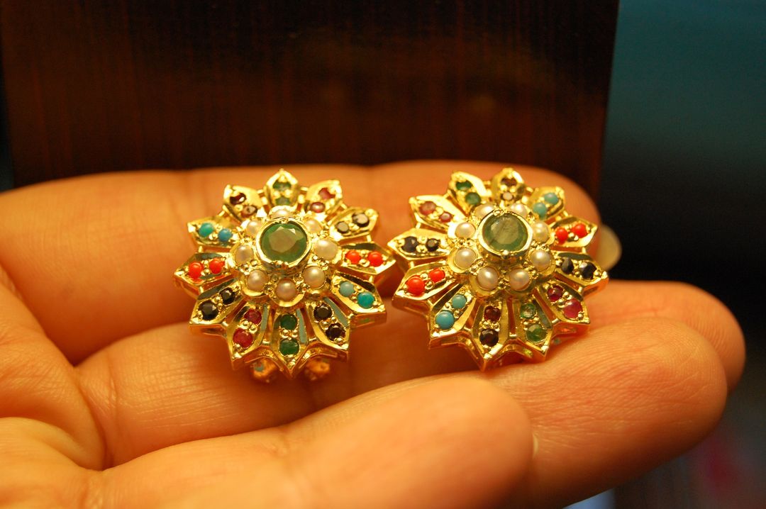 NAURATAN CHAANDI EARRINGS WITH GOLD PLATING