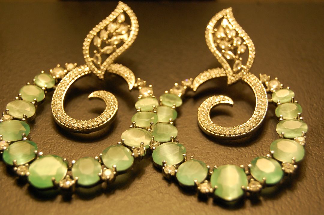 JADE GREEN & ZIRCON EARRINGS