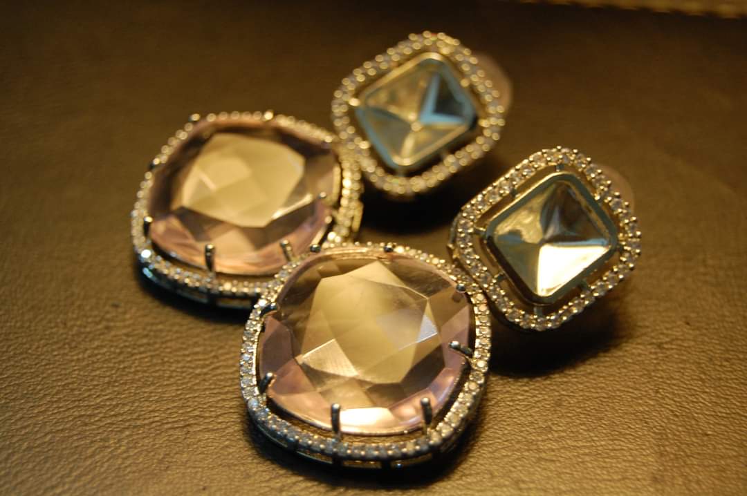 PINK EARRINGS IN KUNDAN & ZIRCONS