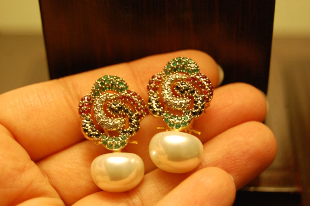 Multi stone earrings with pearls