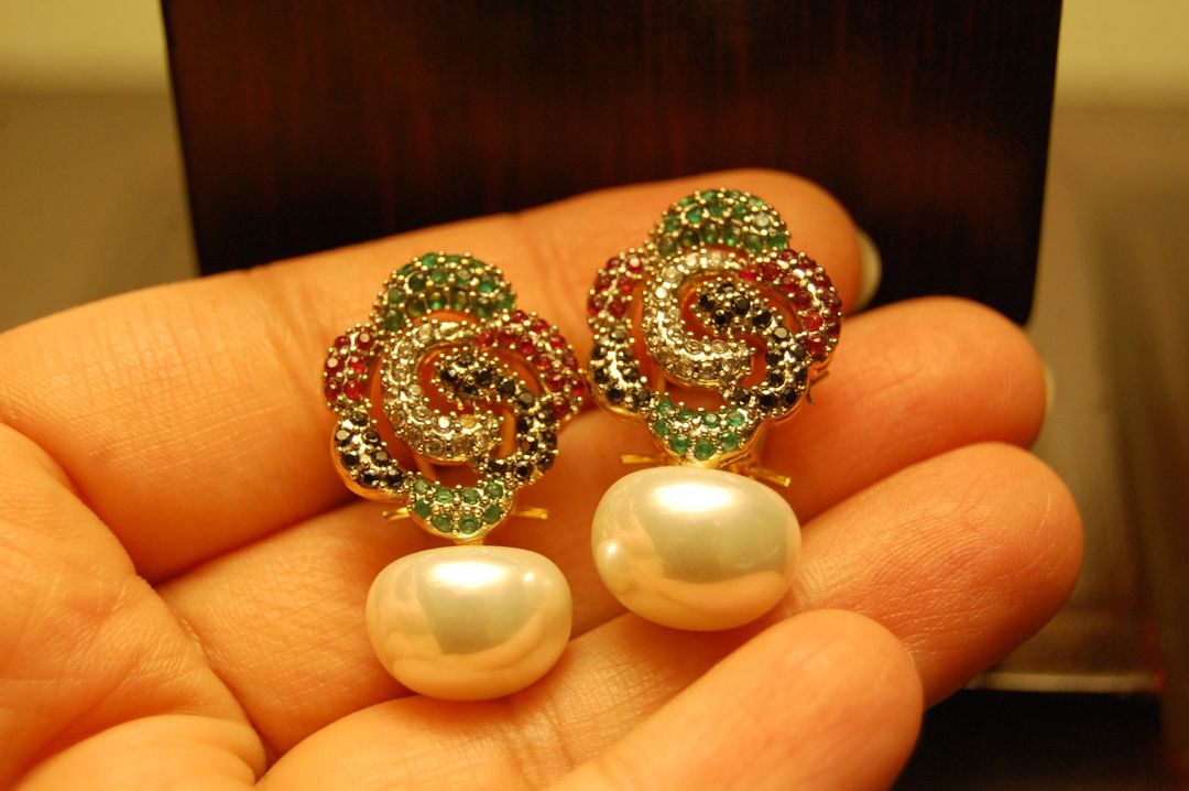 Multi stone earrings with pearls