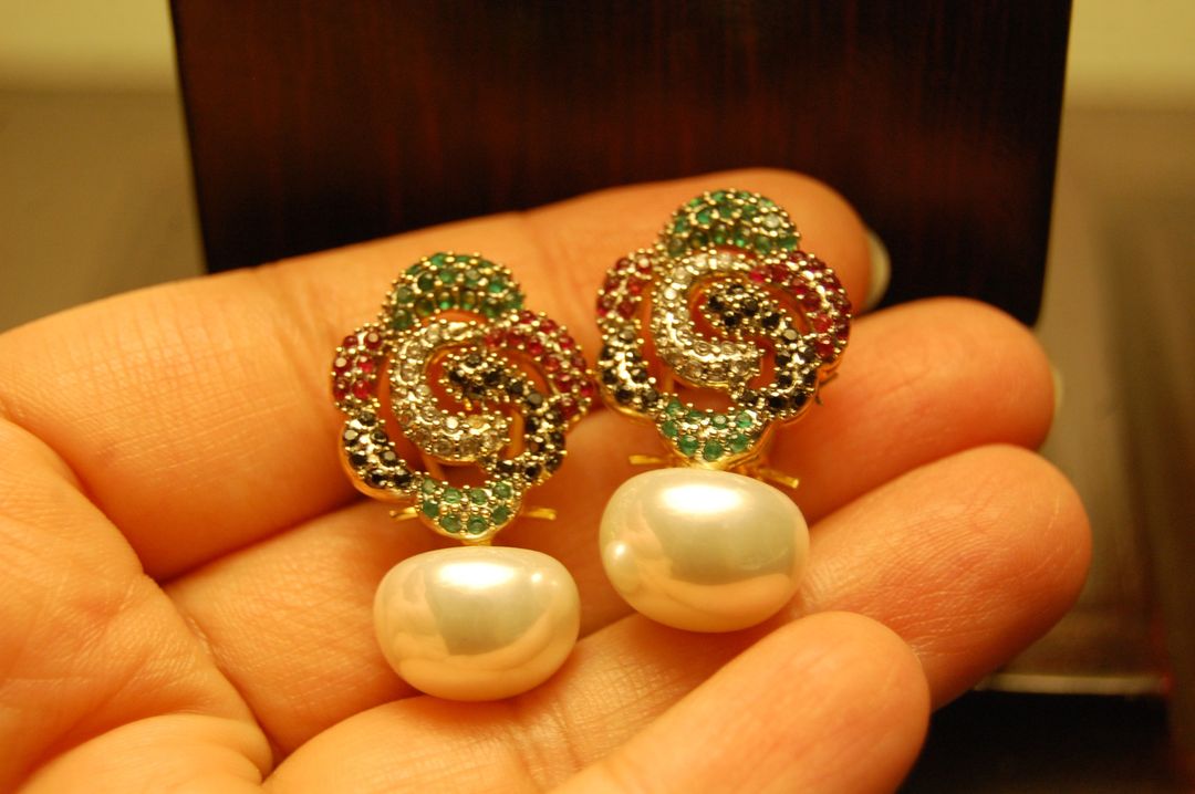 Multi stone earrings with pearls