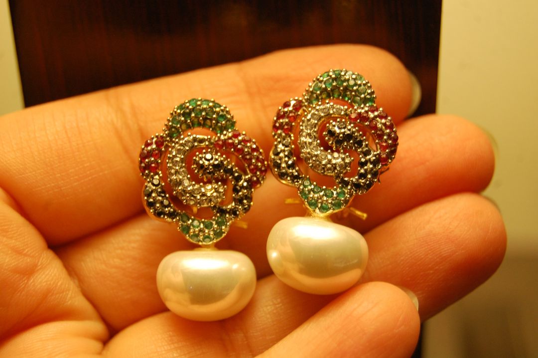 Multi stone earrings with pearls