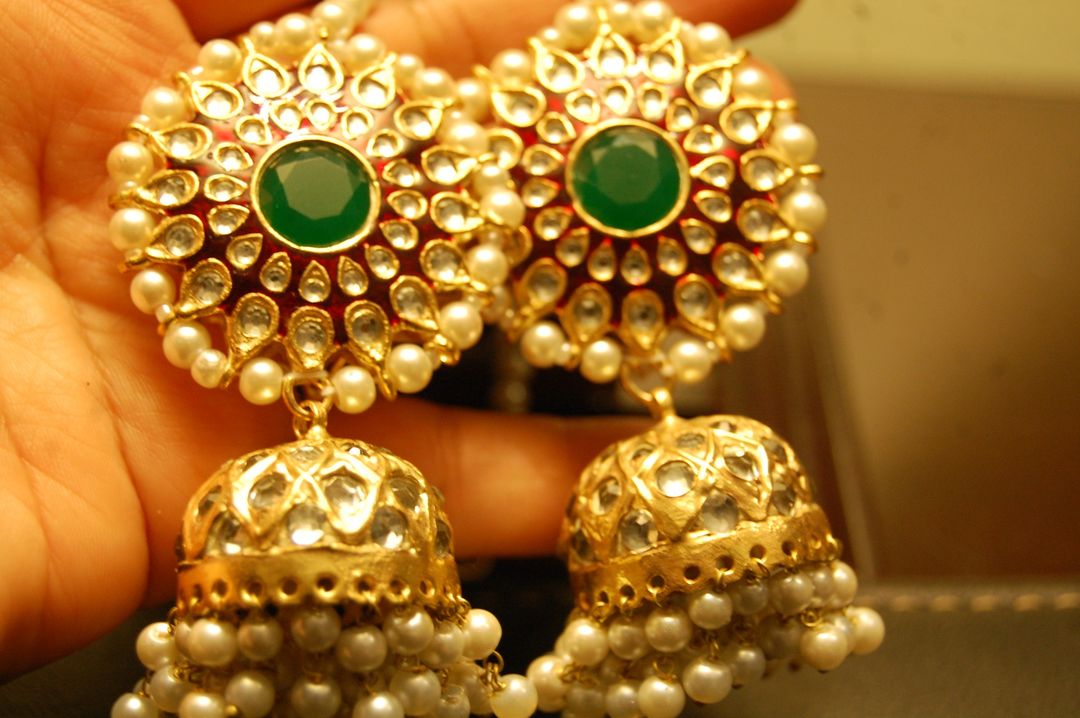 RED & GREEN MEENA & KUNDAN JHUMKAS