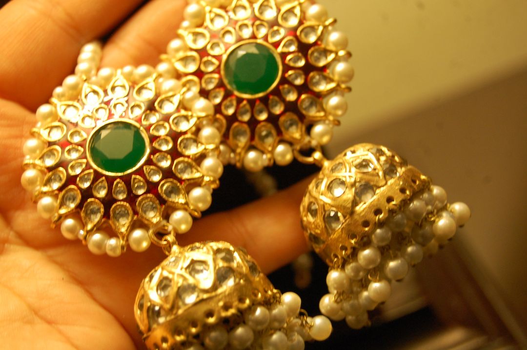 RED & GREEN MEENA & KUNDAN JHUMKAS