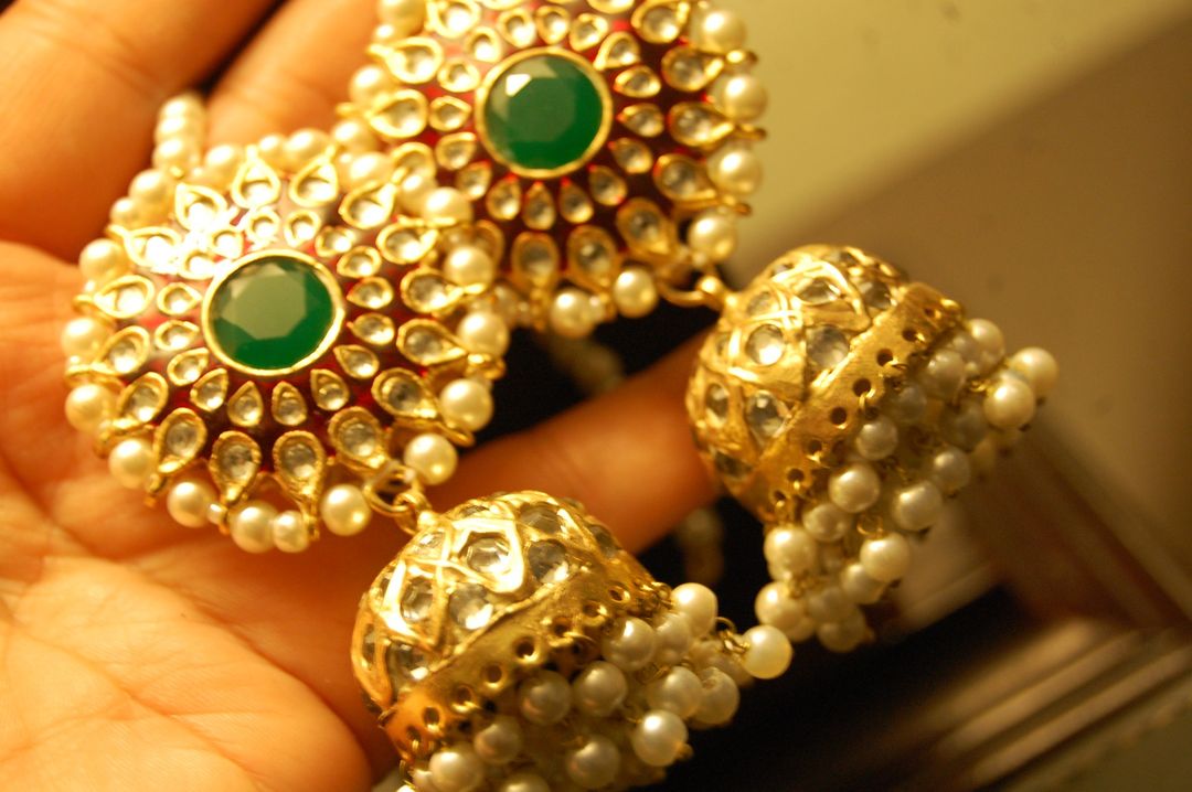 RED & GREEN MEENA & KUNDAN JHUMKAS