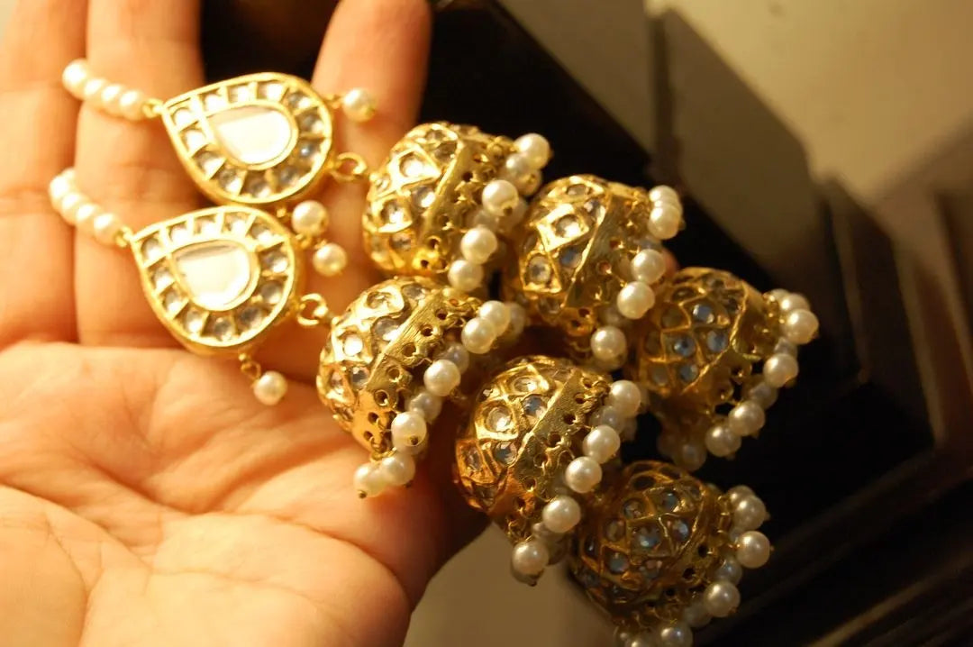 THREE LAYERED KUNDAN JHUMKAS