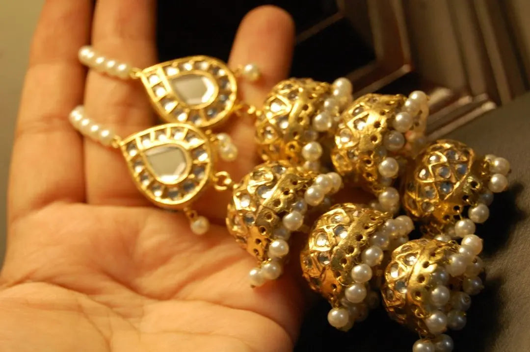 THREE LAYERED KUNDAN JHUMKAS