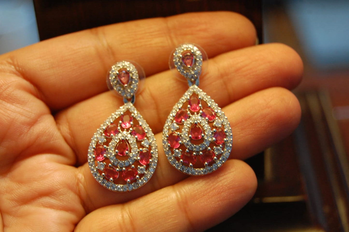 PINKISH RED ZIRCON EARRINGS