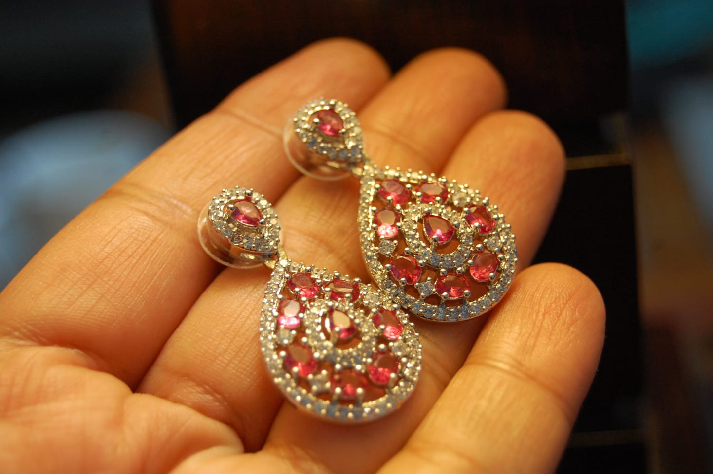 PINKISH RED ZIRCON EARRINGS