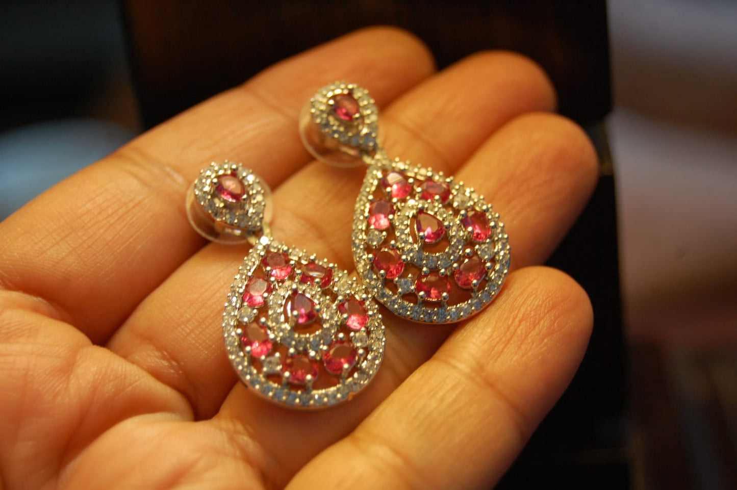 PINKISH RED ZIRCON EARRINGS