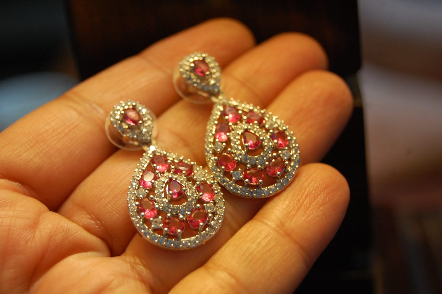 PINKISH RED ZIRCON EARRINGS