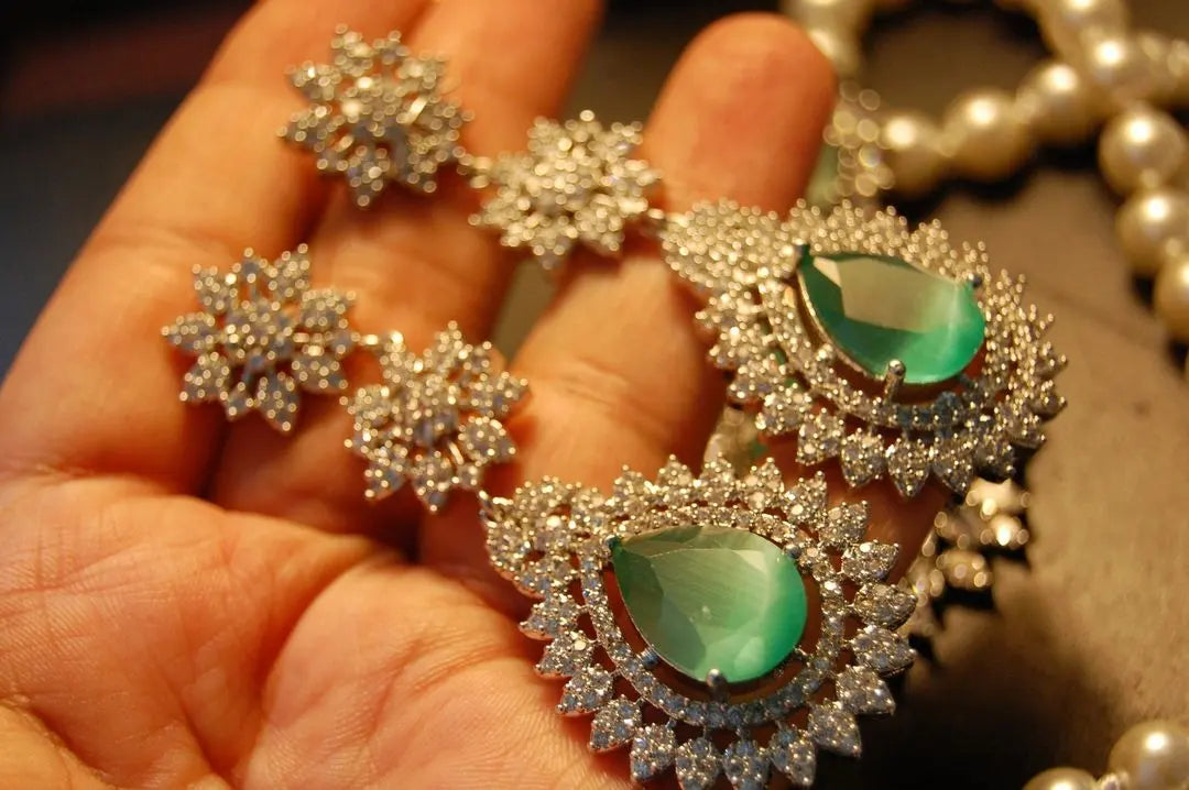 ZIRCON MALA SET IN JADE & PEARLS