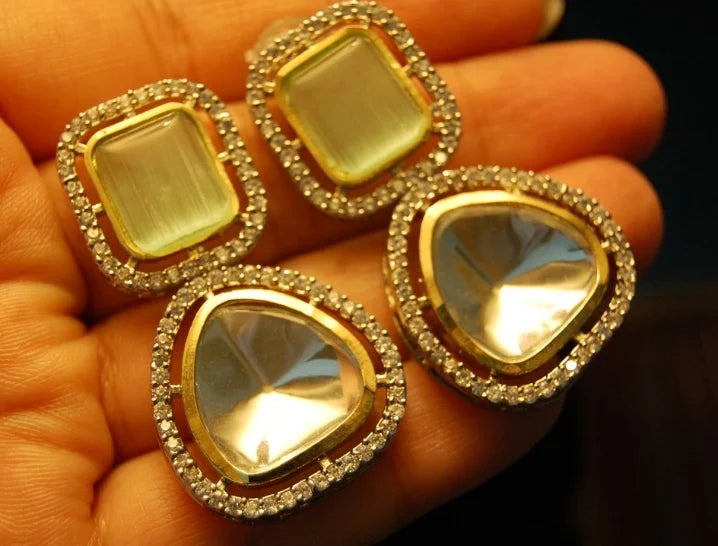 JADE GREEN EARRINGS IN KUNDAN & ZIRCONS