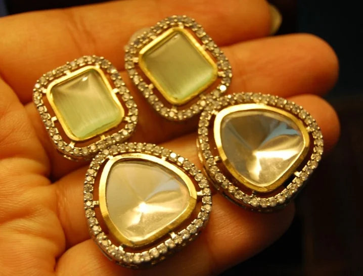 JADE GREEN EARRINGS IN KUNDAN & ZIRCONS