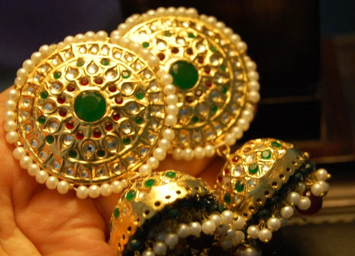 LARGE JHUMKAS IN MULTI STONES