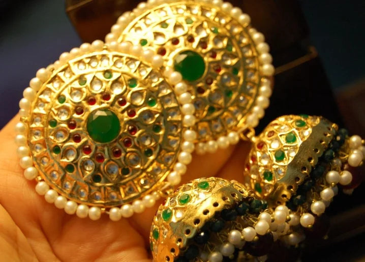LARGE JHUMKAS IN MULTI STONES