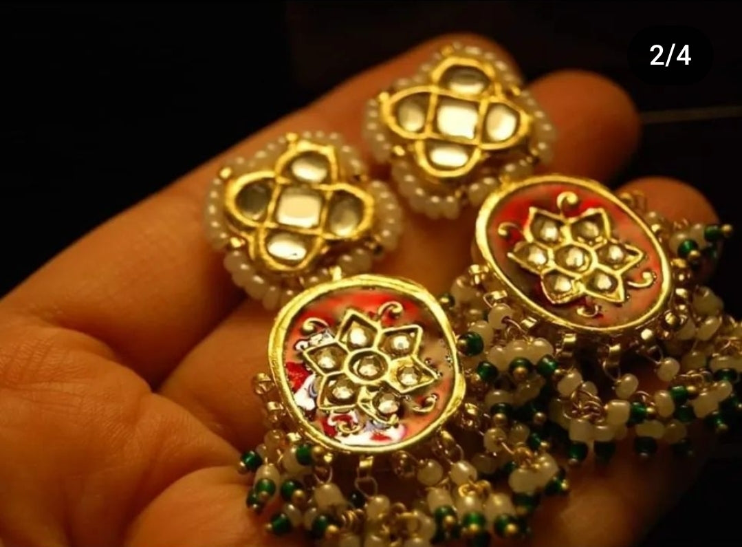 RED MEENA & KUNDAN EARRINGS