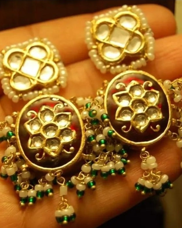 RED MEENA & KUNDAN EARRINGS