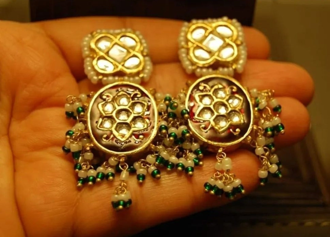 RED MEENA & KUNDAN EARRINGS