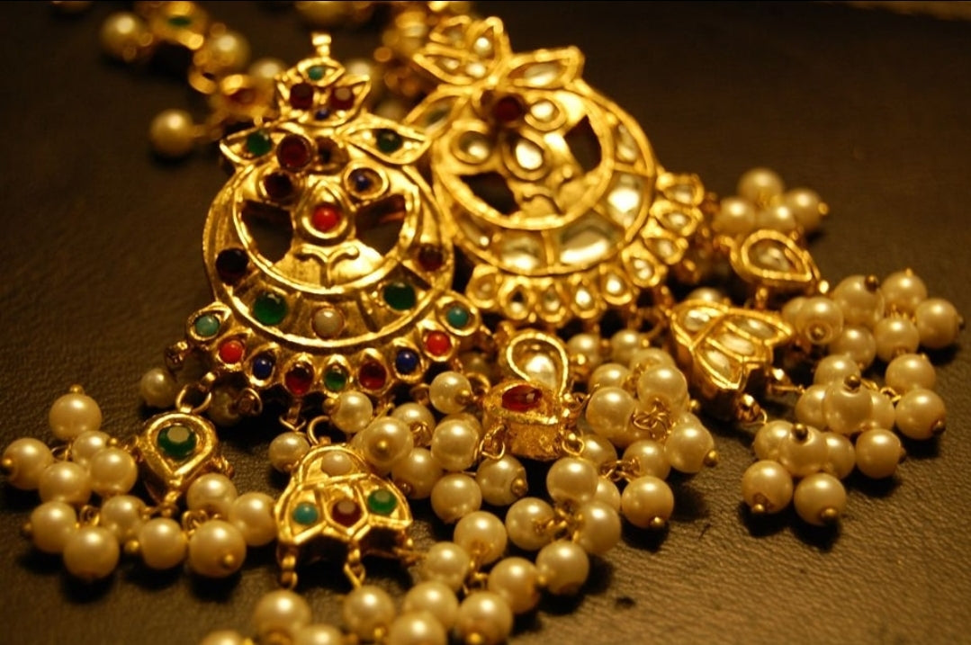 NAURATAN & KUNDAN DOUBLE SIDED EARRINGS