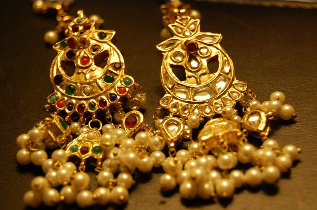NAURATAN & KUNDAN DOUBLE SIDED EARRINGS