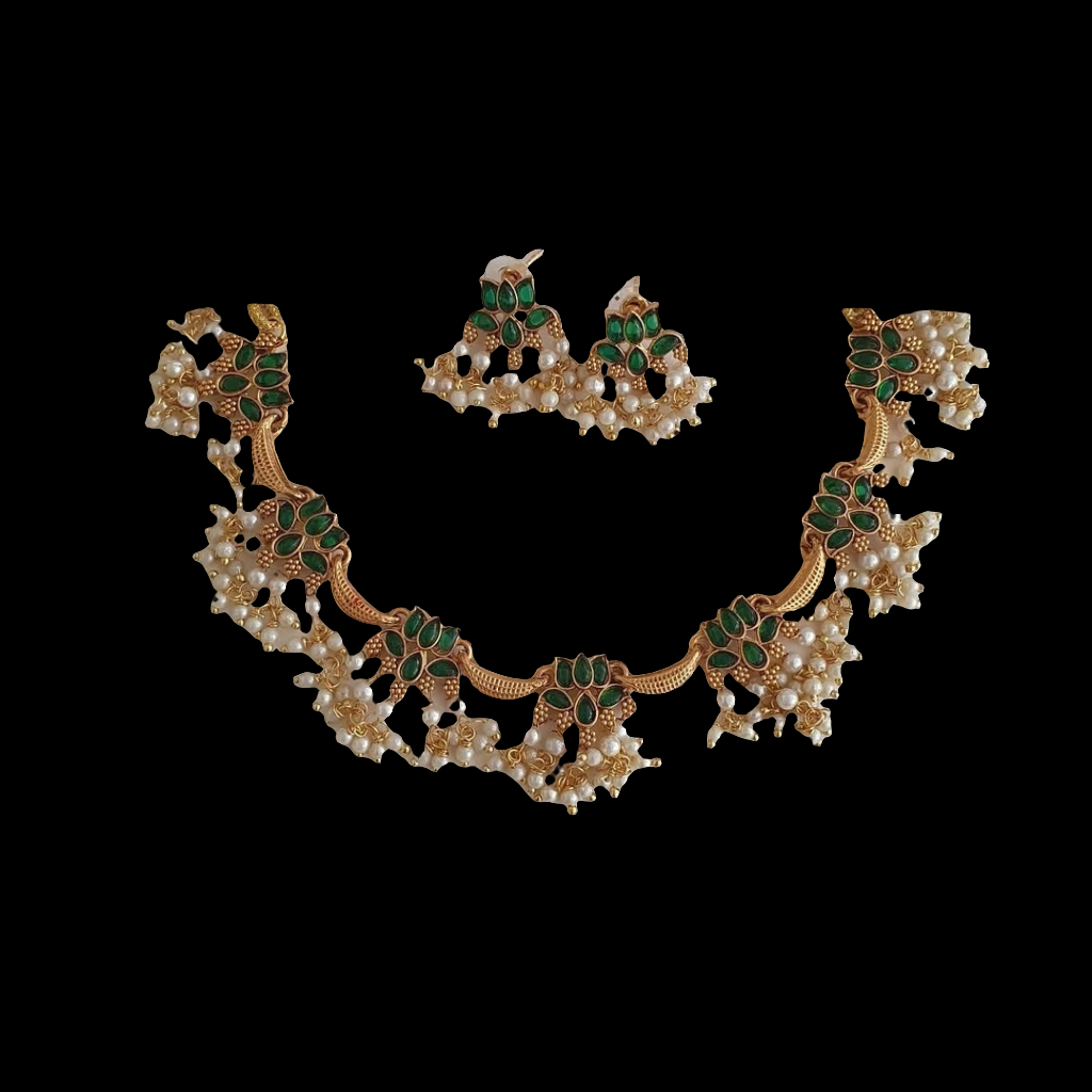 ELEGANT SOUTH INDIAN NECKLACE SET IN GREEN