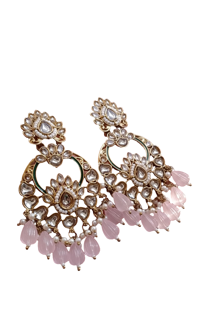 KUNDAN EARRINGS WITH PINK STONES