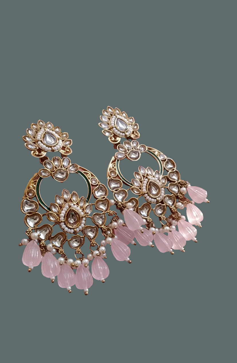 KUNDAN EARRINGS WITH PINK STONES