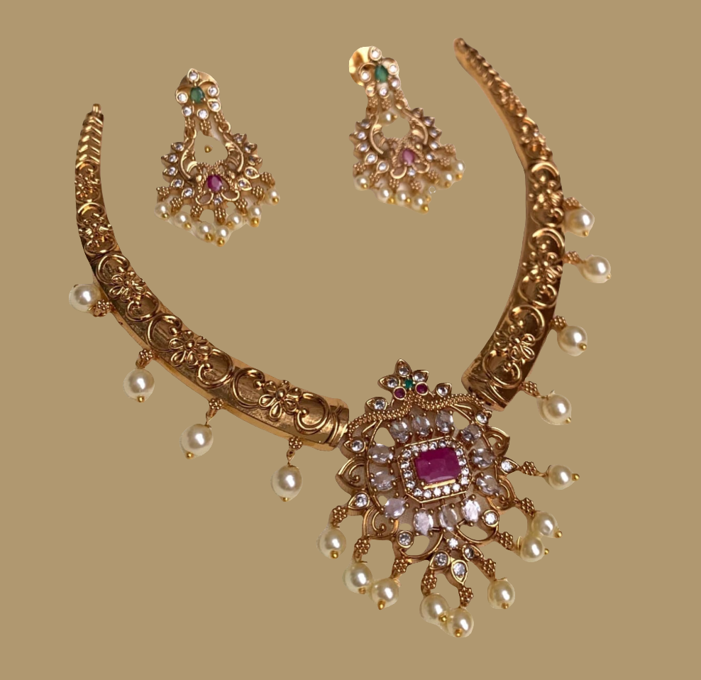 SOUTH INDIAN NECKLACE SET IN RED