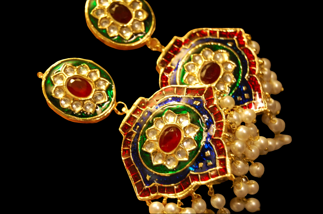 RED, GREEN & BLUE MEENA, KUNDAN EARRINGS