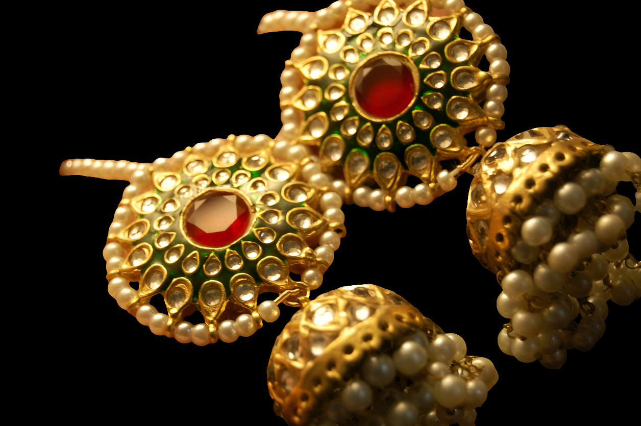 GREEN MEENA & RED KUNDAN JHUMKAS