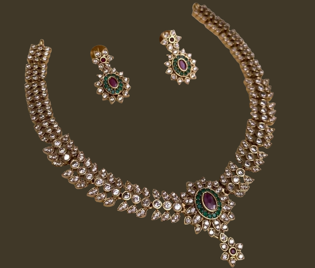 SOUTH INDIAN PEARL NECKLACE SET IN ZIRCON