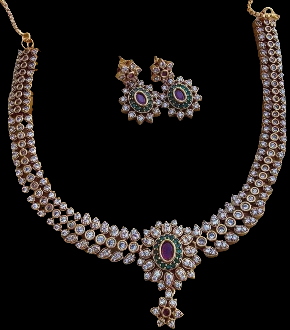 SOUTH INDIAN PEARL NECKLACE SET IN ZIRCON