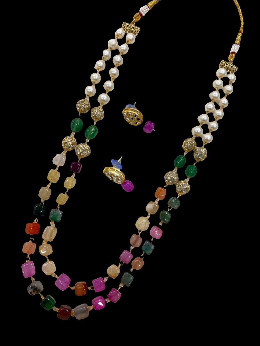 ELEGANT MALA SET IN MULTI STONES & PEARLS