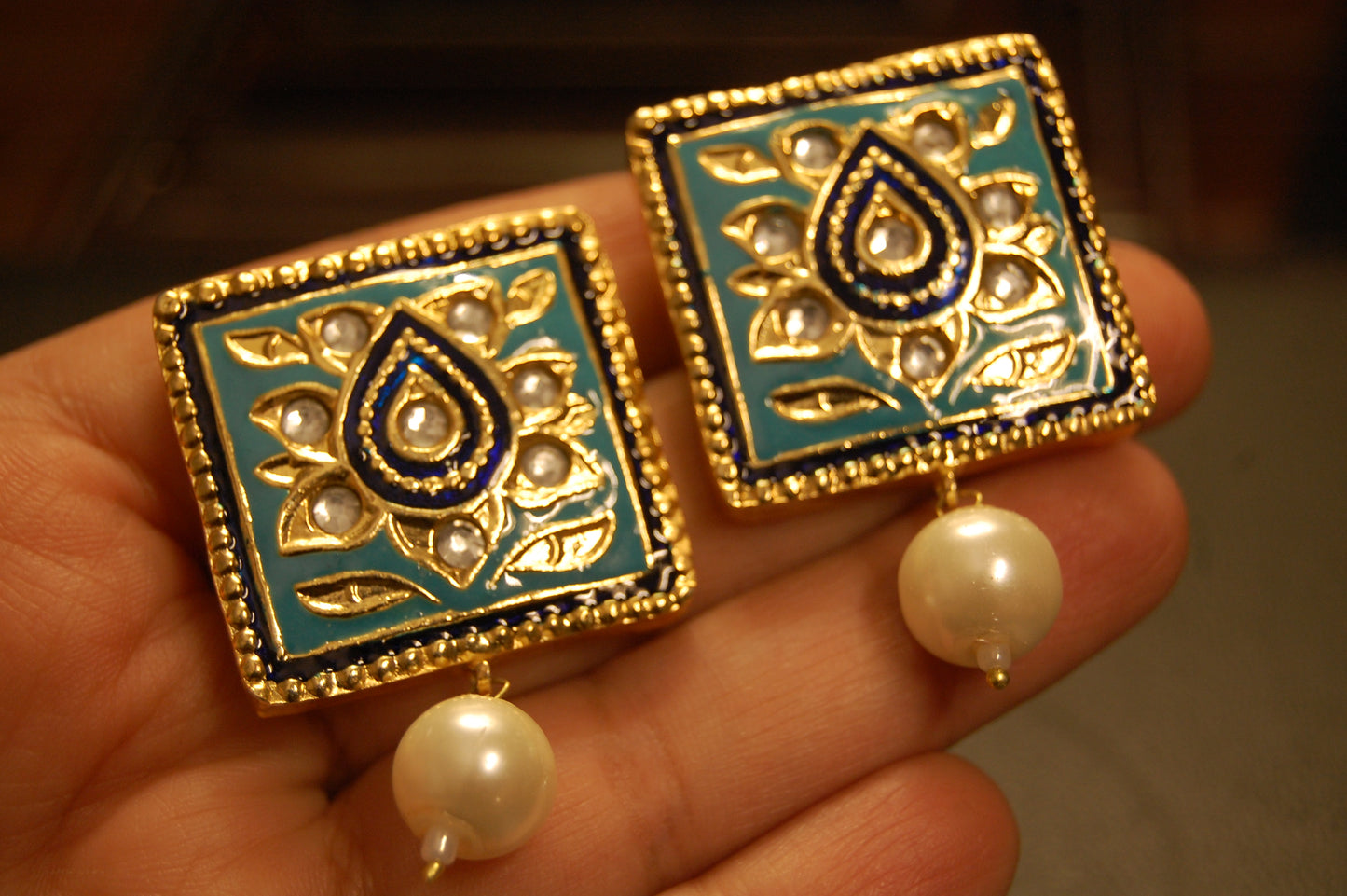 FEROZY & BLUE KUNDAN & MEENA EARRINGS