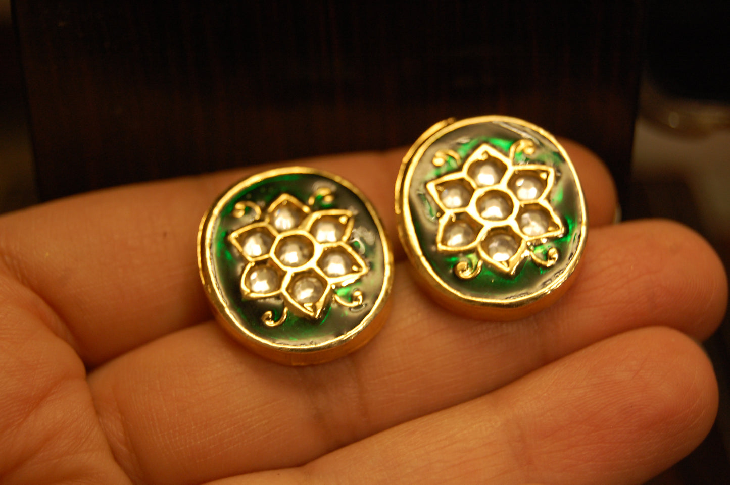 GREEN MEENA & KUNDAN EARRINGS